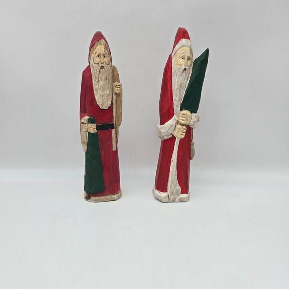 Hand Carved Wood Christmas 8" Santa Rustic  Primitive Folk Art Set of 2 1986 - Picture 1 of 6